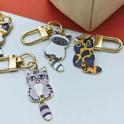 Originality Metal Cat Color Small Pendant Keychain Printing Personality Keyring Animal Cute Backpack Buckle Key Chain Ring Gift