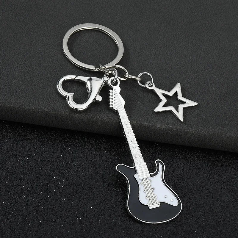 Creative Music Enthusiast Metal Cute Keychain Bass Guitar Pendant Key Ring Accessories Personalized Keyring Lover Small Gift