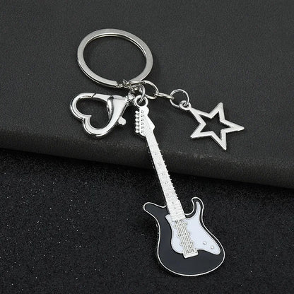 Creative Music Enthusiast Metal Cute Keychain Bass Guitar Pendant Key Ring Accessories Personalized Keyring Lover Small Gift