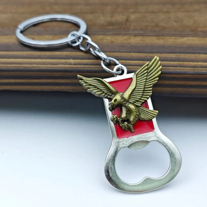 Relief Animal Bronze Color Keychain Metal Tiger Head Bottle Opener Keyring Portable Key Chain Ring for Collectible Souvenir Gift