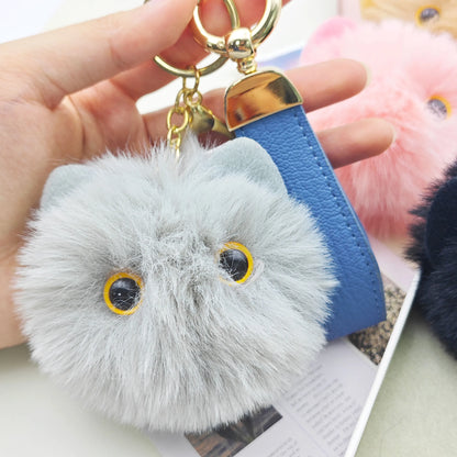 Lovely Plush Cat Doll Keychain Custom Name Cartoon Toy Keyring Pendant Bag Decor Hairball Big-eyed Kawaii Key Chain Ring Gift