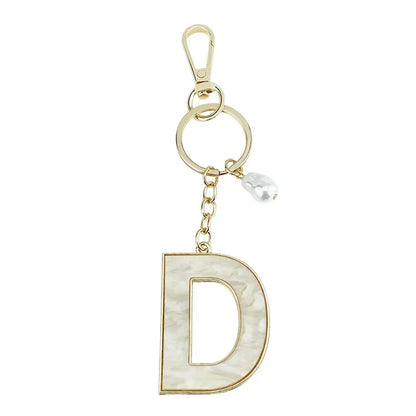 Fashion Pendant Keychain with Luxury Pearl Decoration A-Z Initials Keyring Couples Metal Initial Pendant DIY Gift for Men Women
