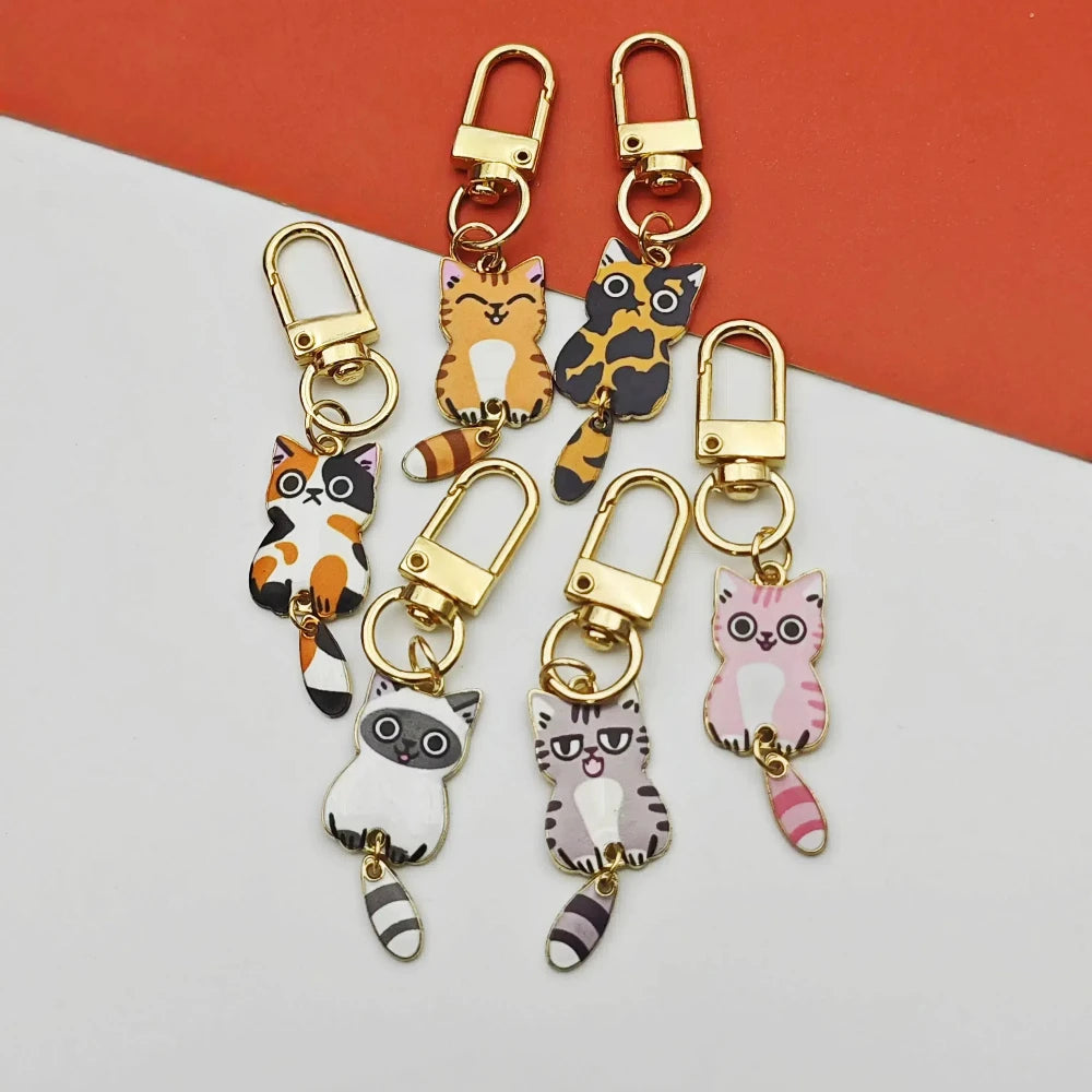 Originality Metal Cat Color Small Pendant Keychain Printing Personality Keyring Animal Cute Backpack Buckle Key Chain Ring Gift