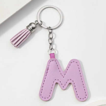 Popular A-Z Color Tassels Keychain 26 Letter Keyring Backpack Pendant Key Ring Buckle Chains for Car Moto Gift