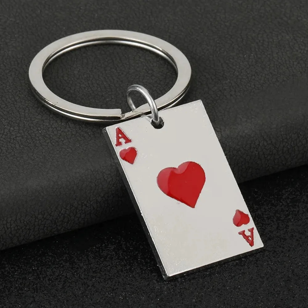 Metal Poker Spades Hearts A Keychain Backpack Pendant Originality Keyring Personalization Car Moto Luck Key Chain Ring Gift