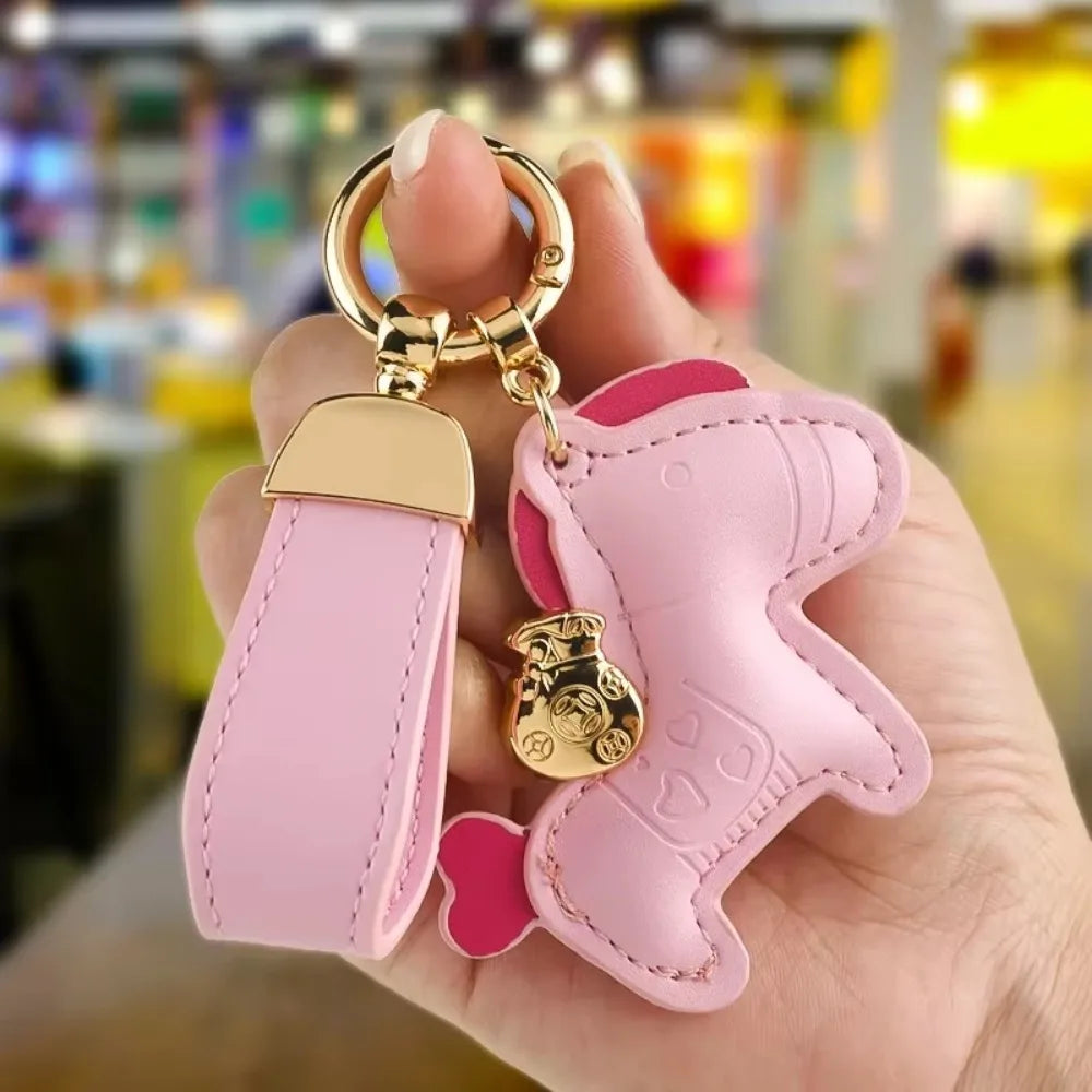 Custom Laser Engraving Name Originality Cowhide Metal Pony Multi Color Keychain Car Moto Keyring Key Ring Buckle Chains Gift