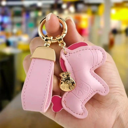 Custom Laser Engraving Name Originality Cowhide Metal Pony Multi Color Keychain Car Moto Keyring Key Ring Buckle Chains Gift