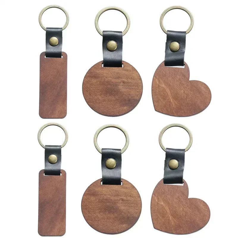 Custom LOGO Name Creative Engraving Wood DIY Keychain Spade Man Woman Key Chain Ring Pendant Metal Car Moto Keyring Leather Gift