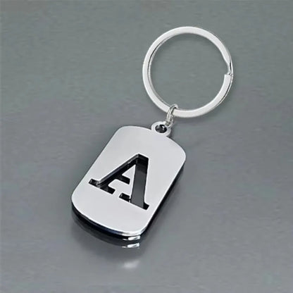 Popular A-Z Square Brand Stainless Steel Keychain 26 Letter Keyring Pendant Key Ring Buckle Chains for Car Motorcyle Gift