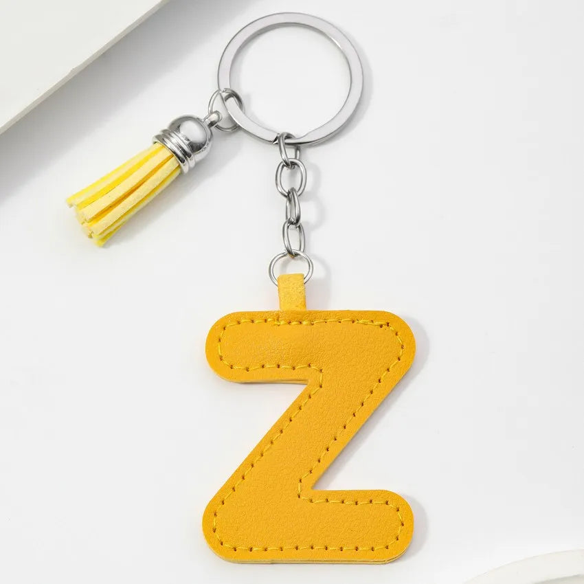 Popular A-Z Color Tassels Keychain 26 Letter Keyring Backpack Pendant Key Ring Buckle Chains for Car Moto Gift