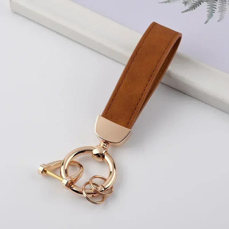 Custom Logo Name Solid Color Keychain Leather Car Business Metal Keyring Head Multi-color Optional Key Buckle Ring Chain Gift