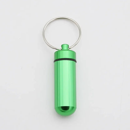 Custom Logo Name Portable Medicine Bottle Metal Mini Pendant Keychain Hanging Bottle Seal Up Waterproof Container Keyring Gift