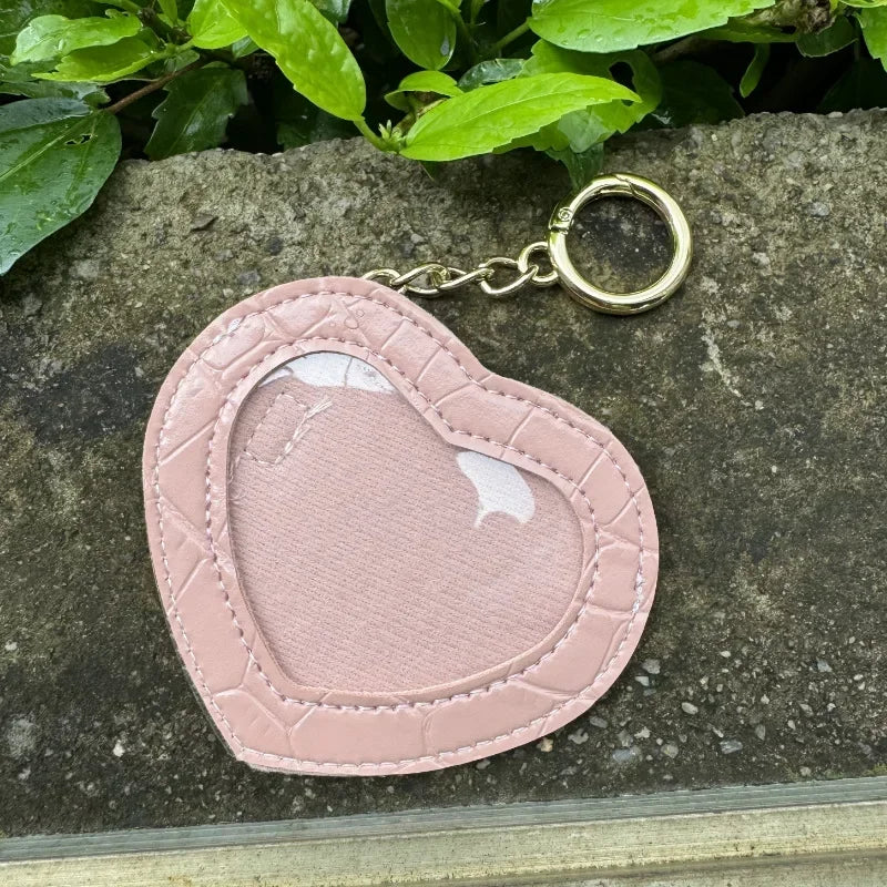 Cartoon Badge Holder Keychian Cute Heart Shape Star Anime Peripheral Pendant Keyring PU Leather Medal Display Protector Bag Gift