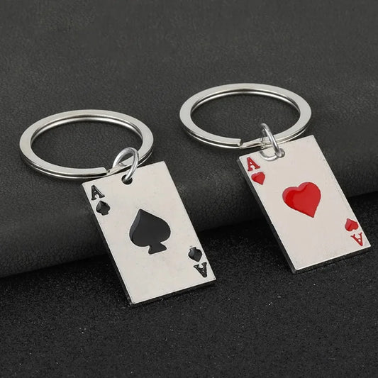Metal Poker Spades Hearts A Keychain Backpack Pendant Originality Keyring Personalization Car Moto Luck Key Chain Ring Gift