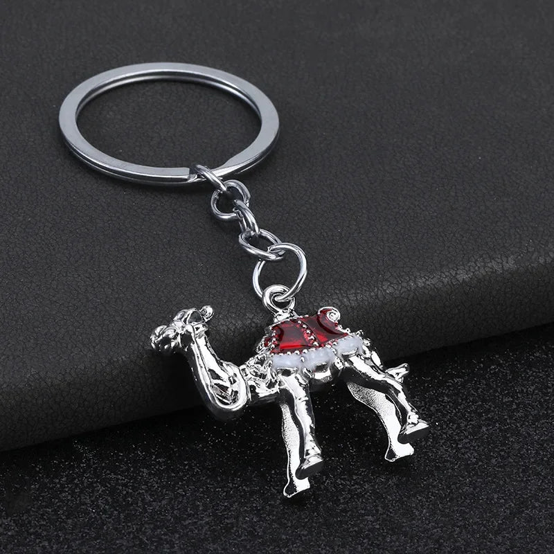 Originality 3D Three-dimensional Keychain Metal Desert Backpack Personalization Keyring Badge Pendant Camel Key Chain Ring Gif