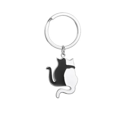 Valentine Popular Black and White Back Cat Keychain Couple Pendant Creative Keyring Backpack Lover Key Ring Chains Gift