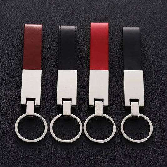 Luxury Business Men Metal Genuine Leather Keychain Car Moto Custom Laser Logo Name Keyring Boutique Key Chain Ring Gift