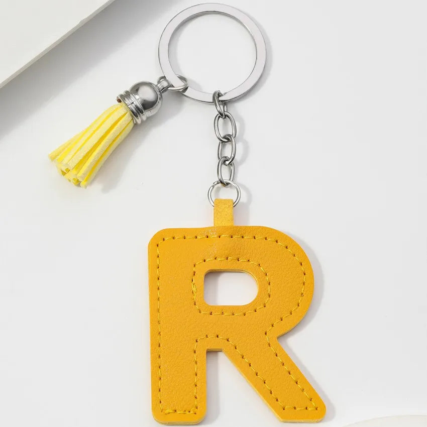 Popular A-Z Color Tassels Keychain 26 Letter Keyring Backpack Pendant Key Ring Buckle Chains for Car Moto Gift