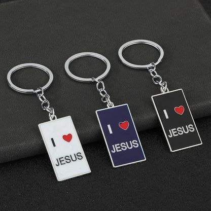 Originality Color Metal Keychain I Love Jesus Pendant Keyring Personalization Car Moto Square Key Chain Ring Backpack Gift