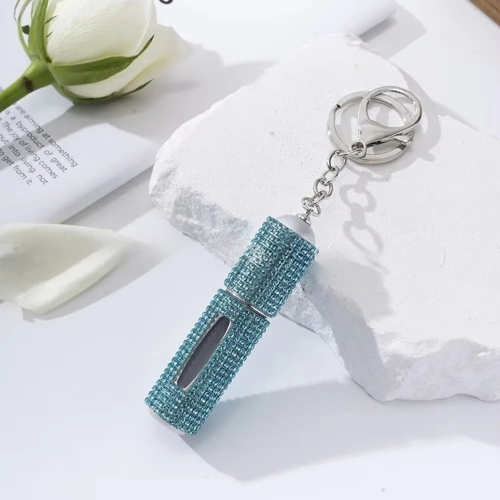 Creative Diamond-encrusted Keychain Mini Perfume Metal Bottom Hot-selling Keychain Charging Bottling Women Key Chain Ring Gift