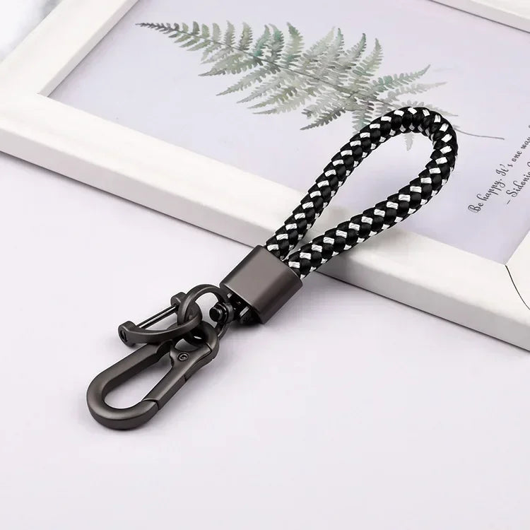 Creative Idea Leather Weave Keychain Custom Logo Name Keyring Metal  Color Alloy Car Moto Upscale Key Chain Ring Lovers Gift