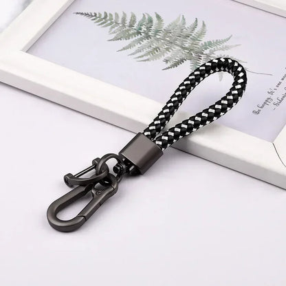 Creative Idea Leather Weave Keychain Custom Logo Name Keyring Metal  Color Alloy Car Moto Upscale Key Chain Ring Lovers Gift