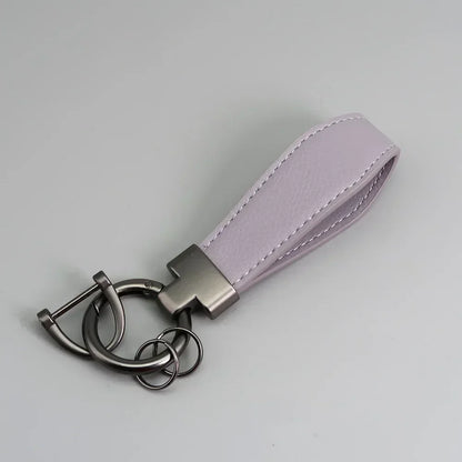 Custom Logo Name Luxury Genuine Leather Keychain Plaid  Colors Women Men Keyring Black Buckle Car Moto Key Ring Chain Gift