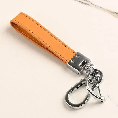 Custom LOGO Name Genuine Leather Portable Car Keychain Creative and Simple Key Chains High-end Elite Keyring Small Pendant Gift