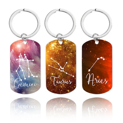 New Custom Text Name Metal Stainless Steel Keychain Car Moto Constellation Keyring Motorcycle Pendant Key Chain Ring Gift
