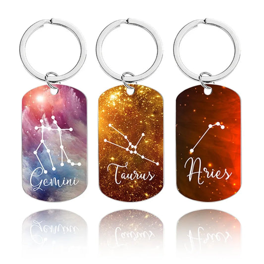 New Custom Text Name Metal Stainless Steel Keychain Car Moto Constellation Keyring Motorcycle Pendant Key Chain Ring Gift