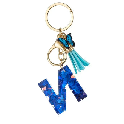 New Personalized 26 Letter Keyring Blue Y2k Cute Love Butterfly Keychain for Bag Acrylic Pendant Key Ring Chain Gift