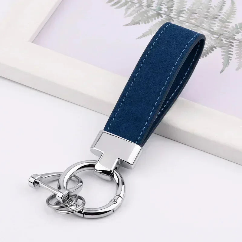 Custom Logo Name Suede Leather Metal Keychain Personalized Buckle Car Moto Keyring Woman Man Key Ring Chain Gift