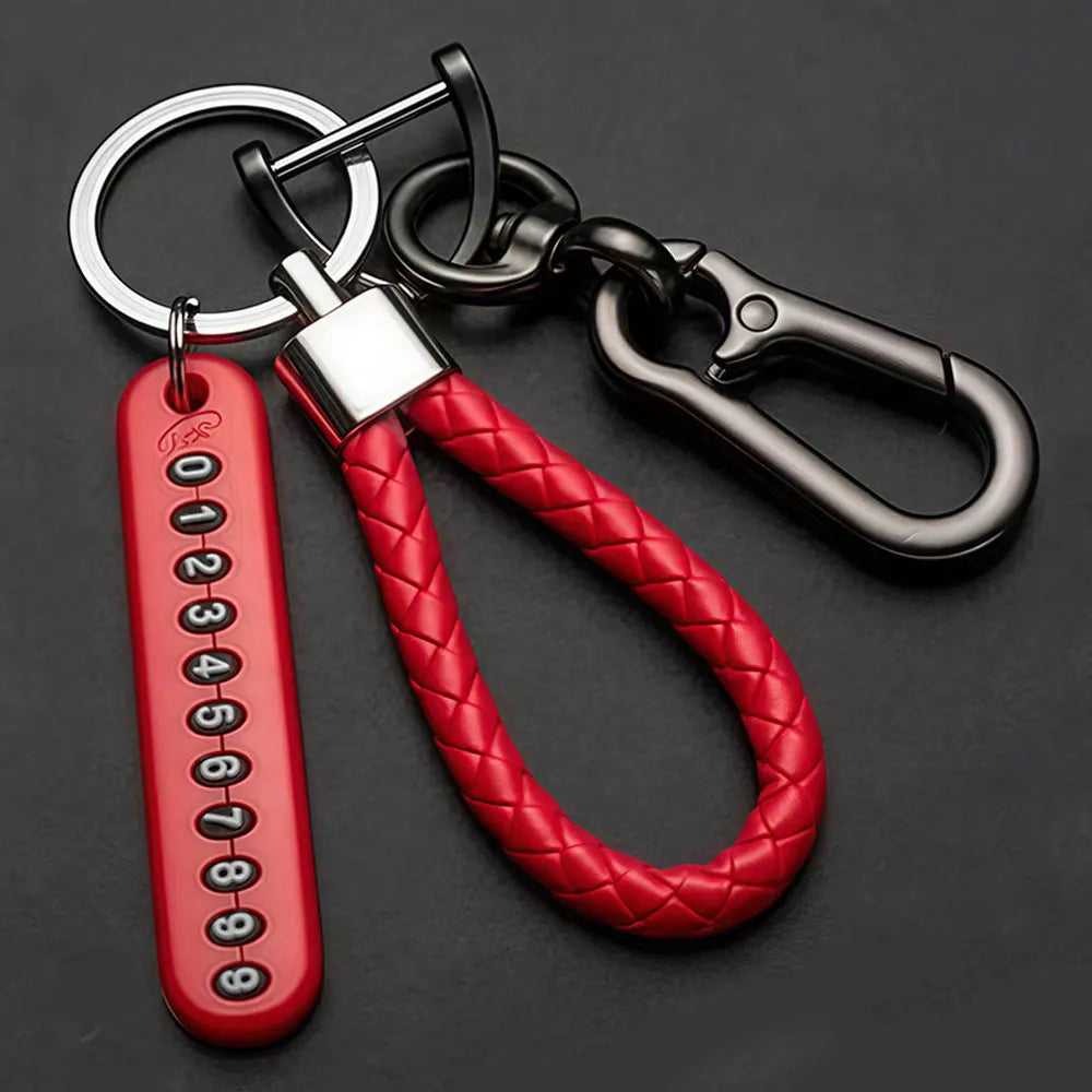 Trendy DIY Mobile Phone Number Plate Keychain Simple Woven Rope Leather Pendant Keyring Anti-lost Car Moto Key Chain Ring Gift