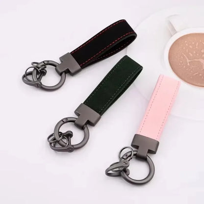 Custom Logo Name Suede Leather Metal Keychain Personalized Buckle Car Moto Keyring Woman Man Key Ring Chain Gift
