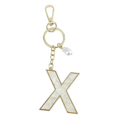 Fashion Pendant Keychain with Luxury Pearl Decoration A-Z Initials Keyring Couples Metal Initial Pendant DIY Gift for Men Women