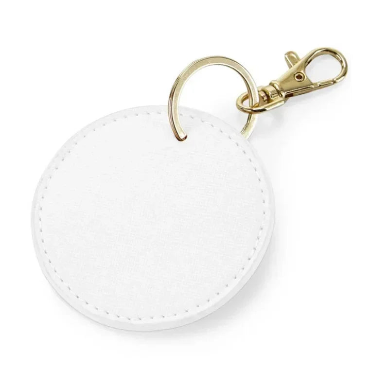 Custom LOGO Name Personalized Round Leather Keychain Clip UV Printing Color Key Ring Chain Carving Pendant Bag Keyring Gift