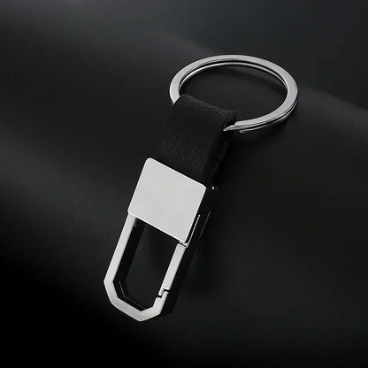 Commercial Affairs Custom Logo Name Keychain Buckle Men Car Moto Genuine Leather Key Ring Chains Men Waist Personalized Gift