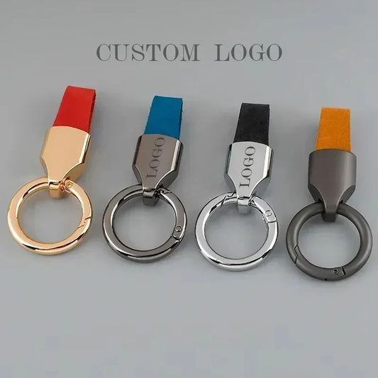 Retro Vintage Personalized Keyring Custom Logo Name Car Key Chain Laser Engrave Nubuck Leather Keychain for Men and Women Gift