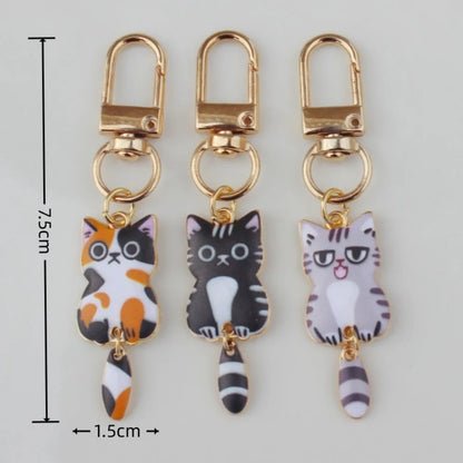 Originality Metal Cat Color Small Pendant Keychain Printing Personality Keyring Animal Cute Backpack Buckle Key Chain Ring Gift