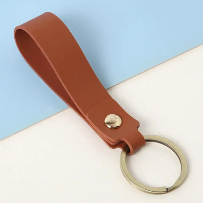 Fashion Personality PU Keychain Metal Cowhide Custom Name Keyring Motorcycle Car Hanging Rope DIY Manual Key Ring Chain Gift