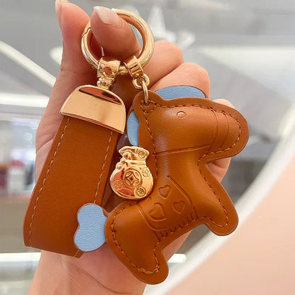 Custom Laser Engraving Name Originality Cowhide Metal Pony Multi Color Keychain Car Moto Keyring Key Ring Buckle Chains Gift