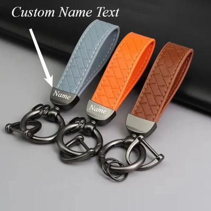 Creative Trendy Pendant Leather Keychain Accessories Net-like Metal Keyring Custom Name Text Logo Car Moto Key Chain Ring Gift