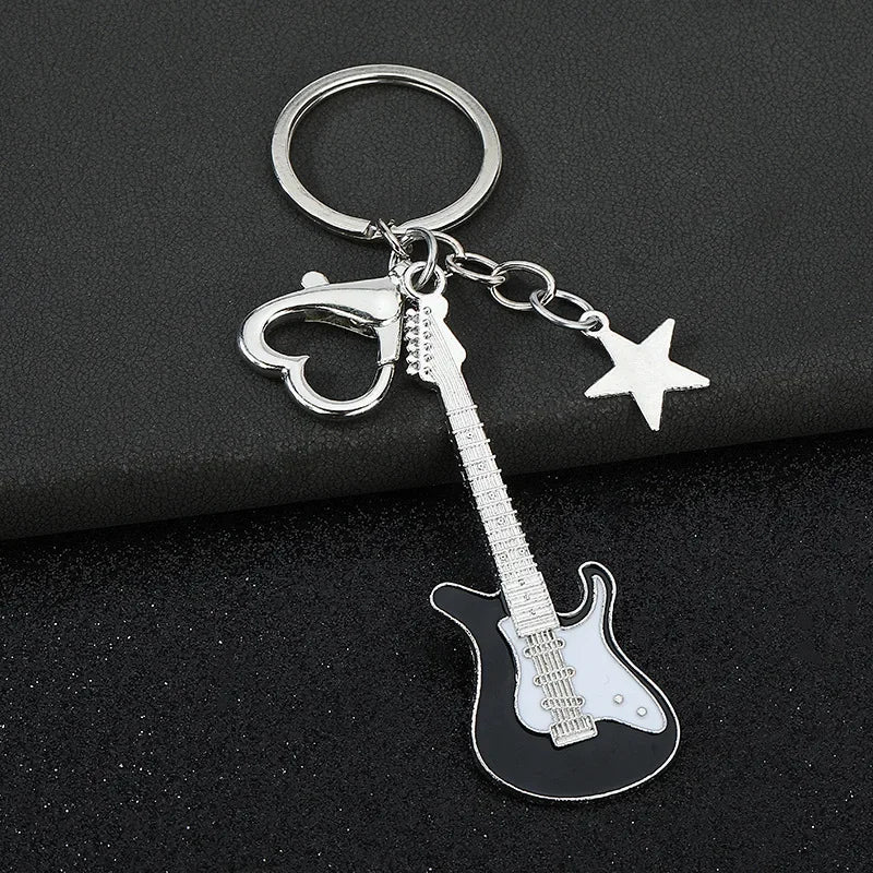 Creative Music Enthusiast Metal Cute Keychain Bass Guitar Pendant Key Ring Accessories Personalized Keyring Lover Small Gift