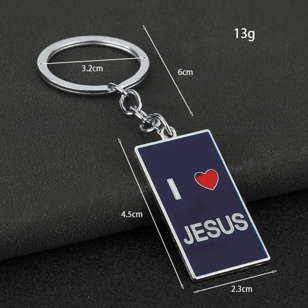 Originality Color Metal Keychain I Love Jesus Pendant Keyring Personalization Car Moto Square Key Chain Ring Backpack Gift