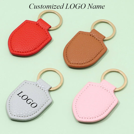 Personalized Shield Leather Keychain Custom Logo Name Commercial Creative Pendant Keyring Car Motorcycle  Key Chain Ring Gift