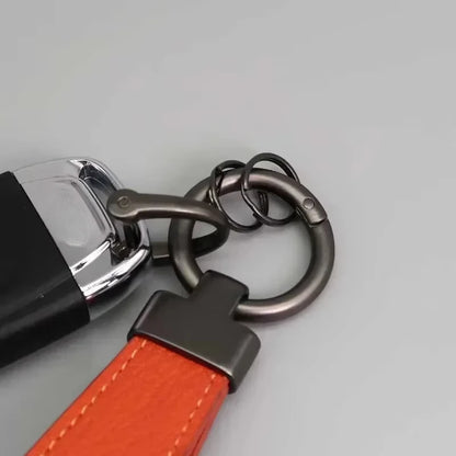 Custom Logo Name Luxury Genuine Leather Keychain Plaid  Colors Women Men Keyring Black Buckle Car Moto Key Ring Chain Gift