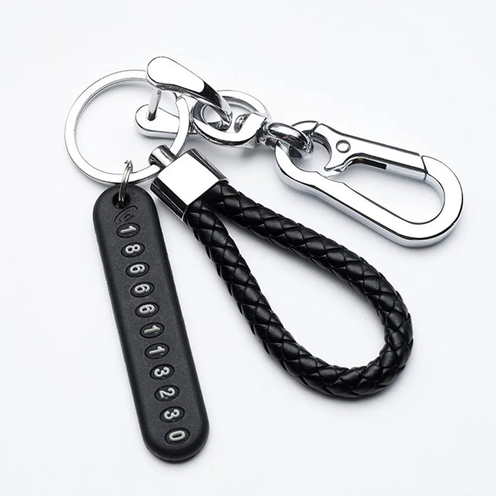 Trendy DIY Mobile Phone Number Plate Keychain Simple Woven Rope Leather Pendant Keyring Anti-lost Car Moto Key Chain Ring Gift