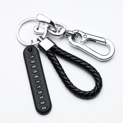 Trendy DIY Mobile Phone Number Plate Keychain Simple Woven Rope Leather Pendant Keyring Anti-lost Car Moto Key Chain Ring Gift