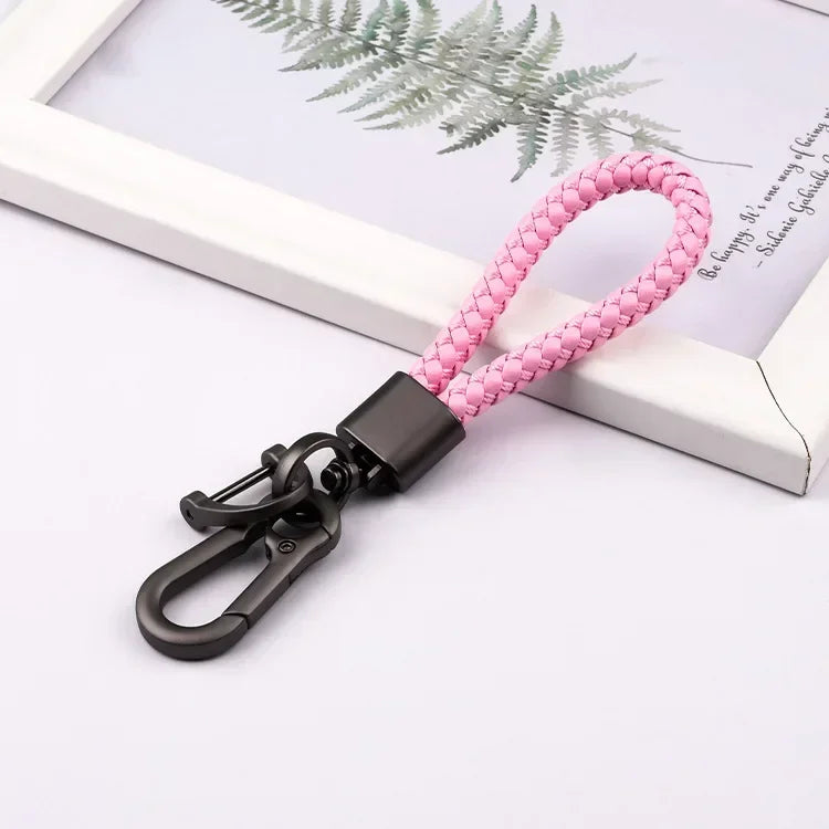 Creative Idea Leather Weave Keychain Custom Logo Name Keyring Metal  Color Alloy Car Moto Upscale Key Chain Ring Lovers Gift