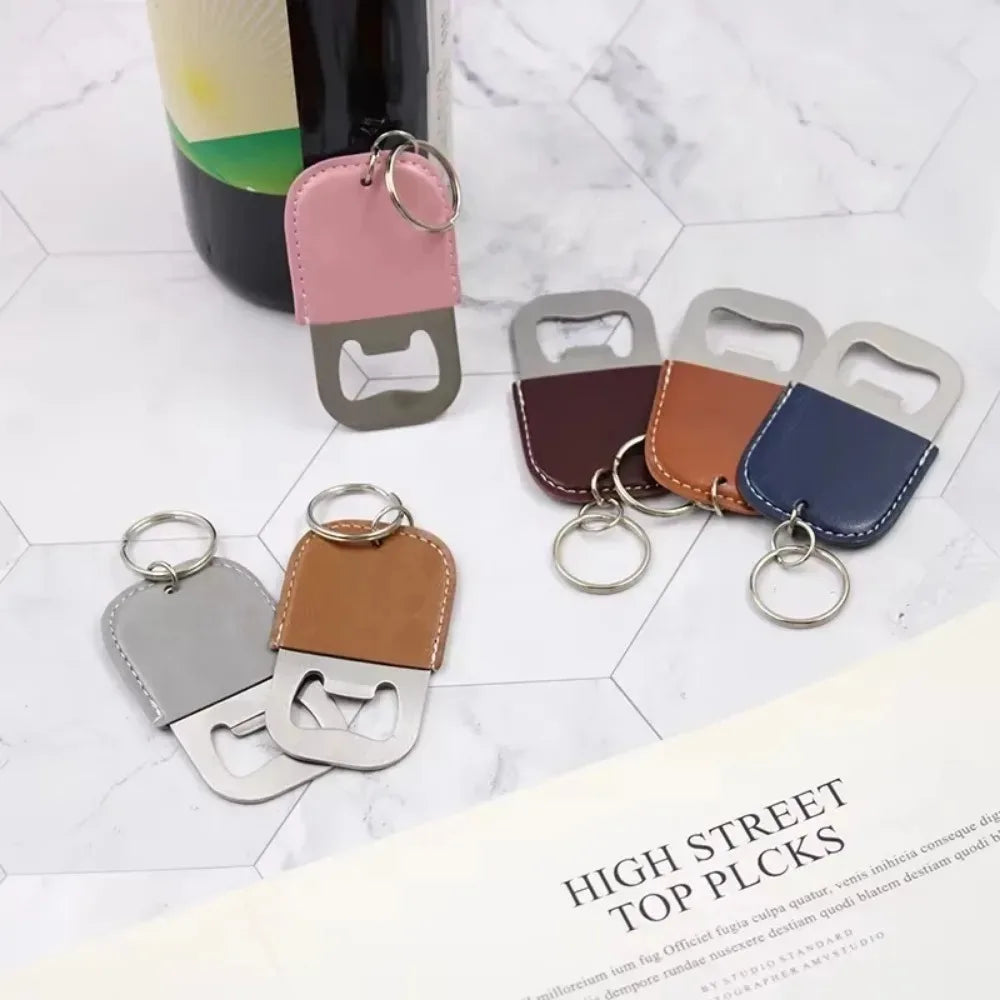 Individualization Metal Custom Logo Name Keychain Bottle Opener Leather Originality Keyring Car Key Chain Ring Laser Gift